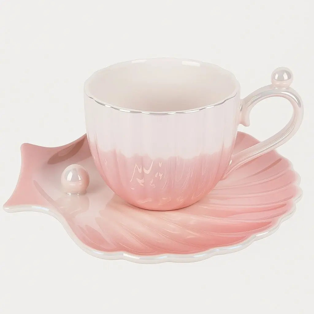 Elegant Seashell-Inspired Cup and Saucer Duo