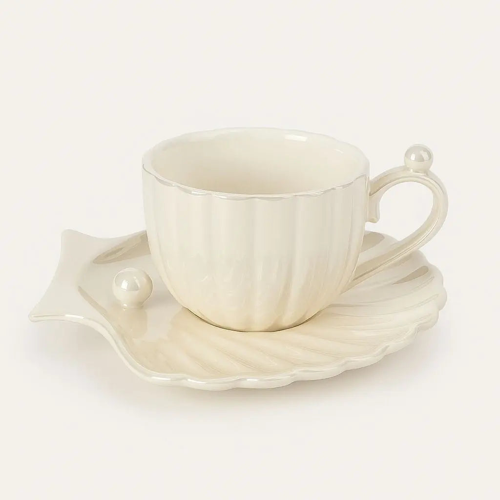 Elegant Seashell-Inspired Cup and Saucer Duo