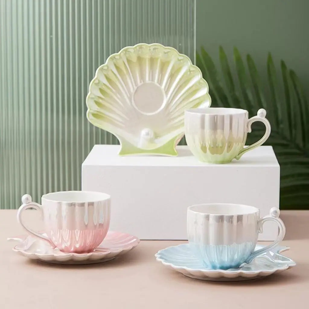 Elegant Seashell-Inspired Cup and Saucer Duo