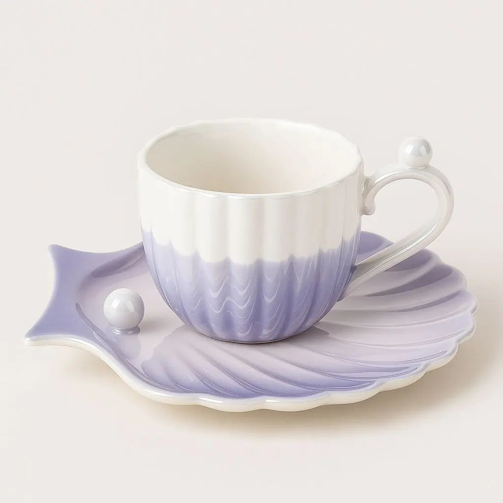 Elegant Seashell-Inspired Cup and Saucer Duo