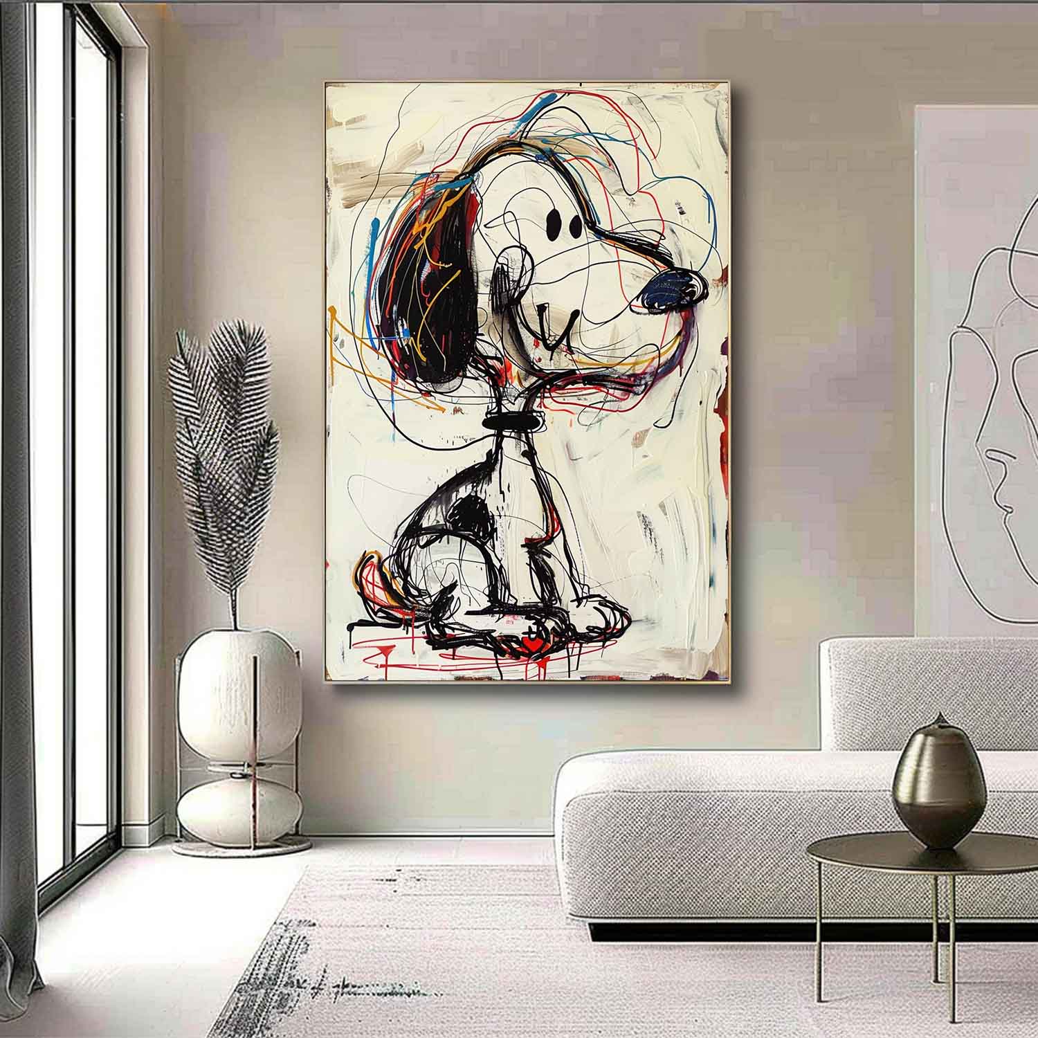Animal Cartoon Design on Premium Linen - Hand-Painted Abstract Graffiti Art