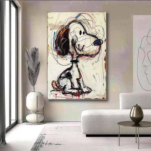Animal Cartoon Design on Premium Linen - Hand-Painted Abstract Graffiti Art