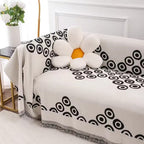 Soft Chenille Sofa Cover in Modern Eye Pattern with Tassel Edging