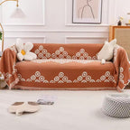 Soft Chenille Sofa Cover in Modern Eye Pattern with Tassel Edging
