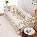 Soft Chenille Sofa Cover in Modern Eye Pattern with Tassel Edging