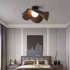 Modern Flush Lamp with Resin and Iron – Scandinavian Wooden Lotus Ceiling Light