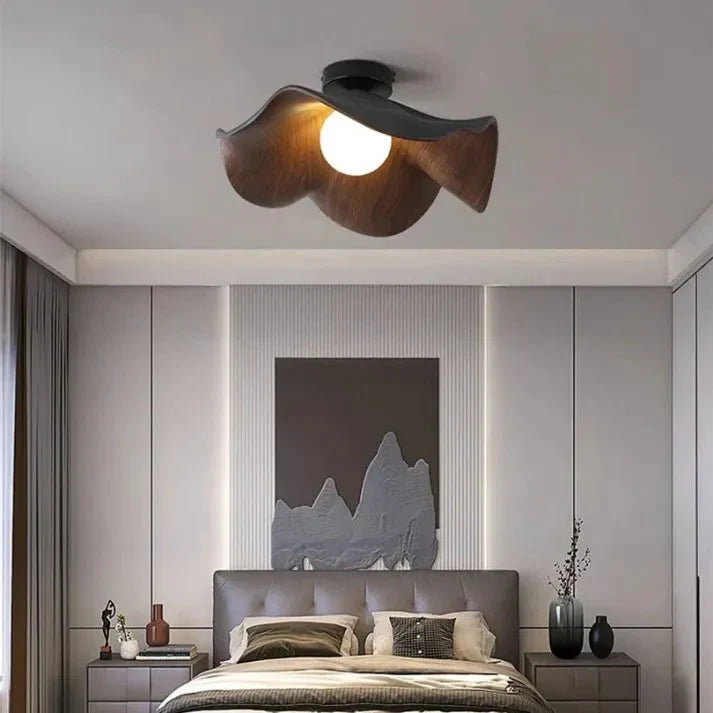 Modern Flush Lamp with Resin and Iron – Scandinavian Wooden Lotus Ceiling Light