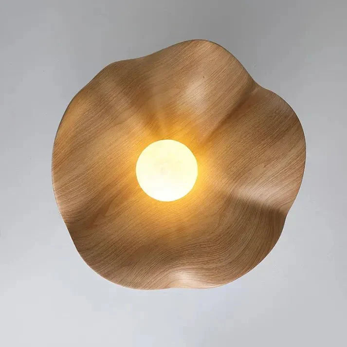 Modern Flush Lamp with Resin and Iron – Scandinavian Wooden Lotus Ceiling Light