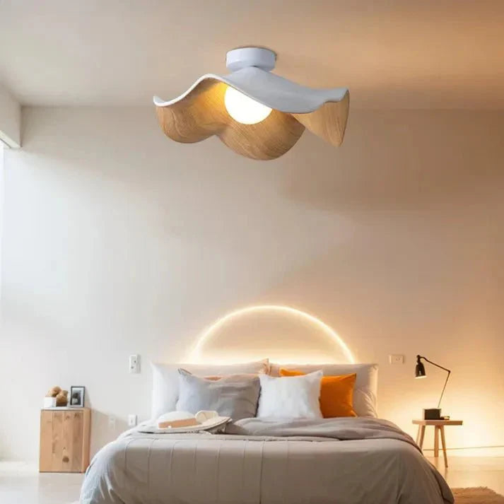 Modern Flush Lamp with Resin and Iron – Scandinavian Wooden Lotus Ceiling Light
