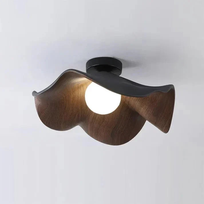 Modern Flush Lamp with Resin and Iron – Scandinavian Wooden Lotus Ceiling Light