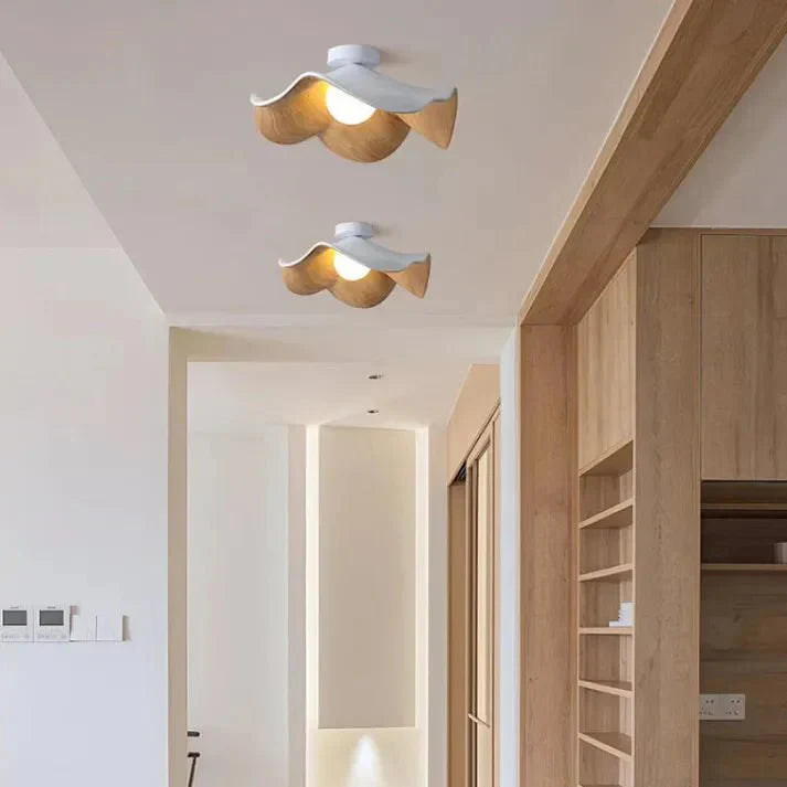 Modern Flush Lamp with Resin and Iron – Scandinavian Wooden Lotus Ceiling Light