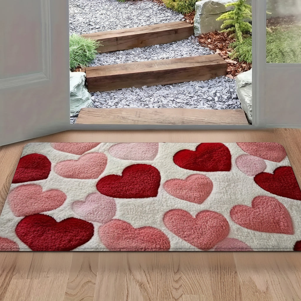 Non-Slip Polyester Entry Mat with Heart Design for Doorway
