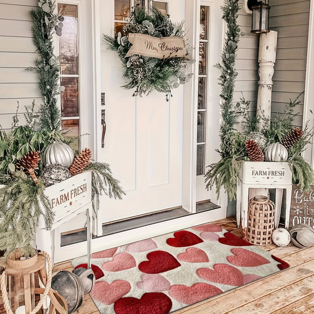 Non-Slip Polyester Entry Mat with Heart Design for Doorway
