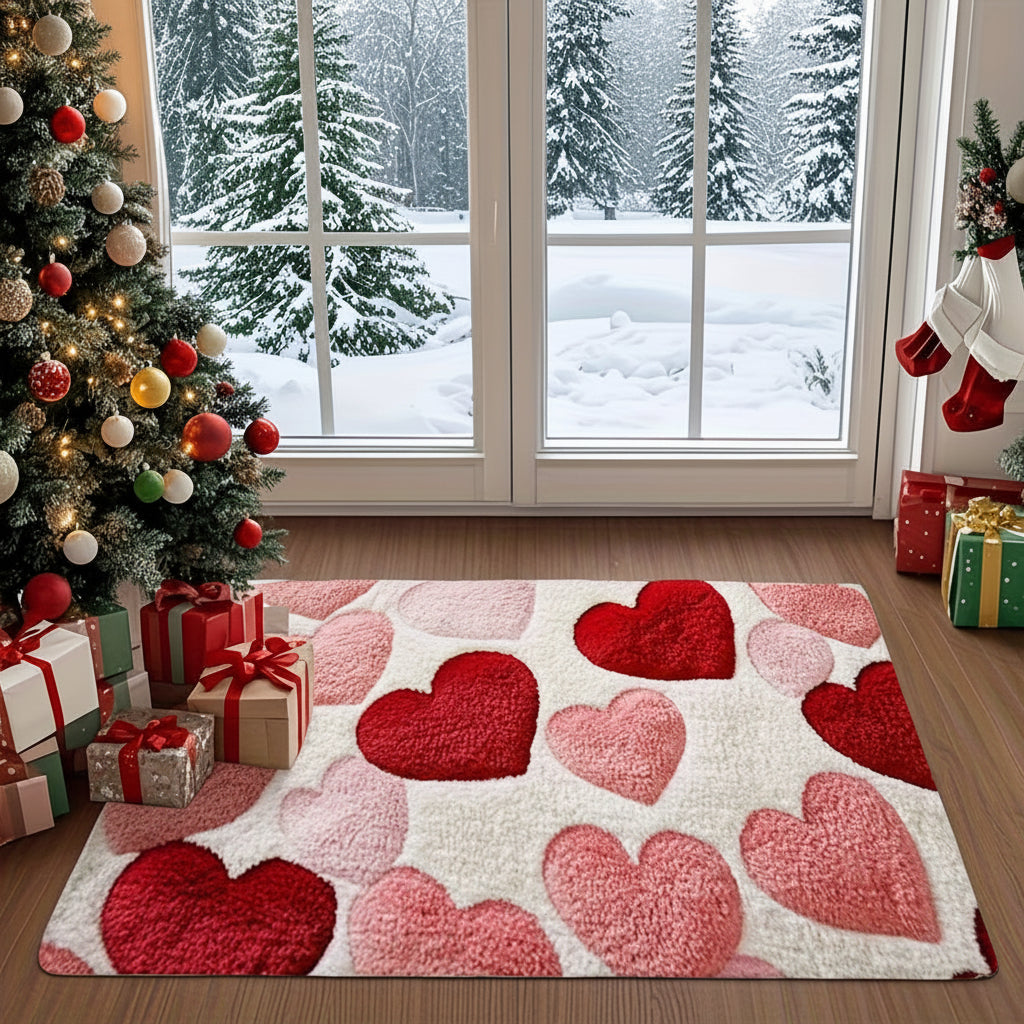Non-Slip Polyester Entry Mat with Heart Design for Doorway