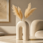 Curved Design Ceramic Vase in Beige Color