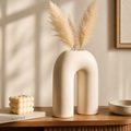 Curved Design Ceramic Vase in Beige Color