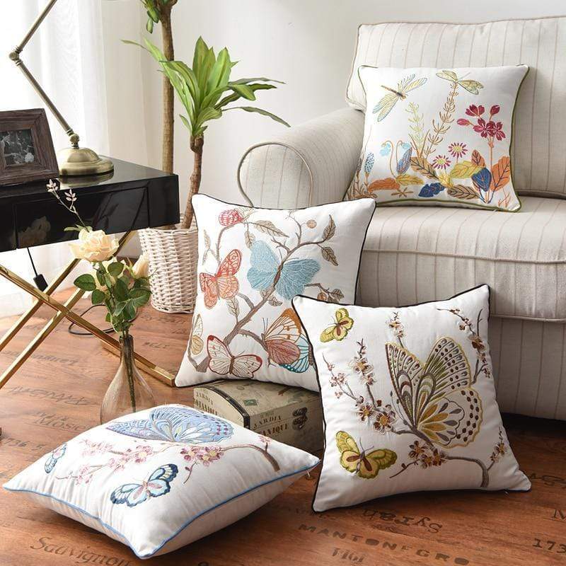 Country Style Embroidered Decorative Pillow Cover – 17.72 x 17.72 inches