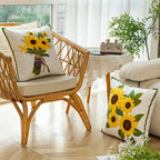 Embroidered Sunflower Cushion in Cream – 17.72 x 17.72 Inches