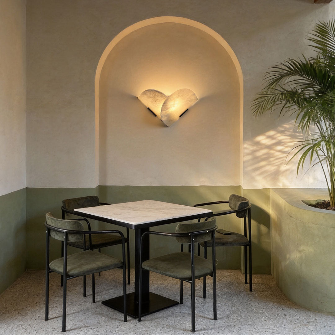 Modern Wall Sconce - Fan-Shaped LED Light in Stainless Steel and Marble - 3000K Warm Glow for Living Room and Bedroom