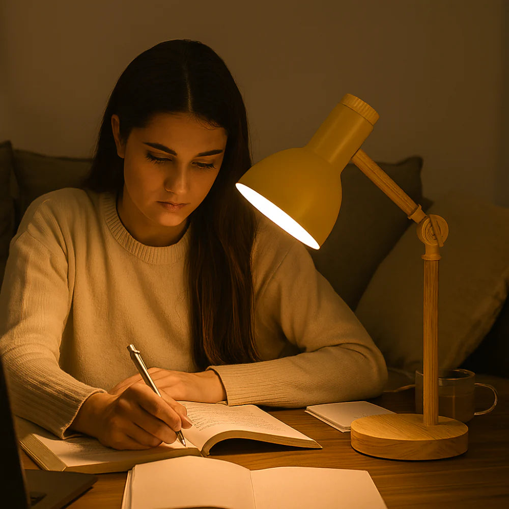 Adjustable Nordic Table Light with Wooden Base for Desk Use