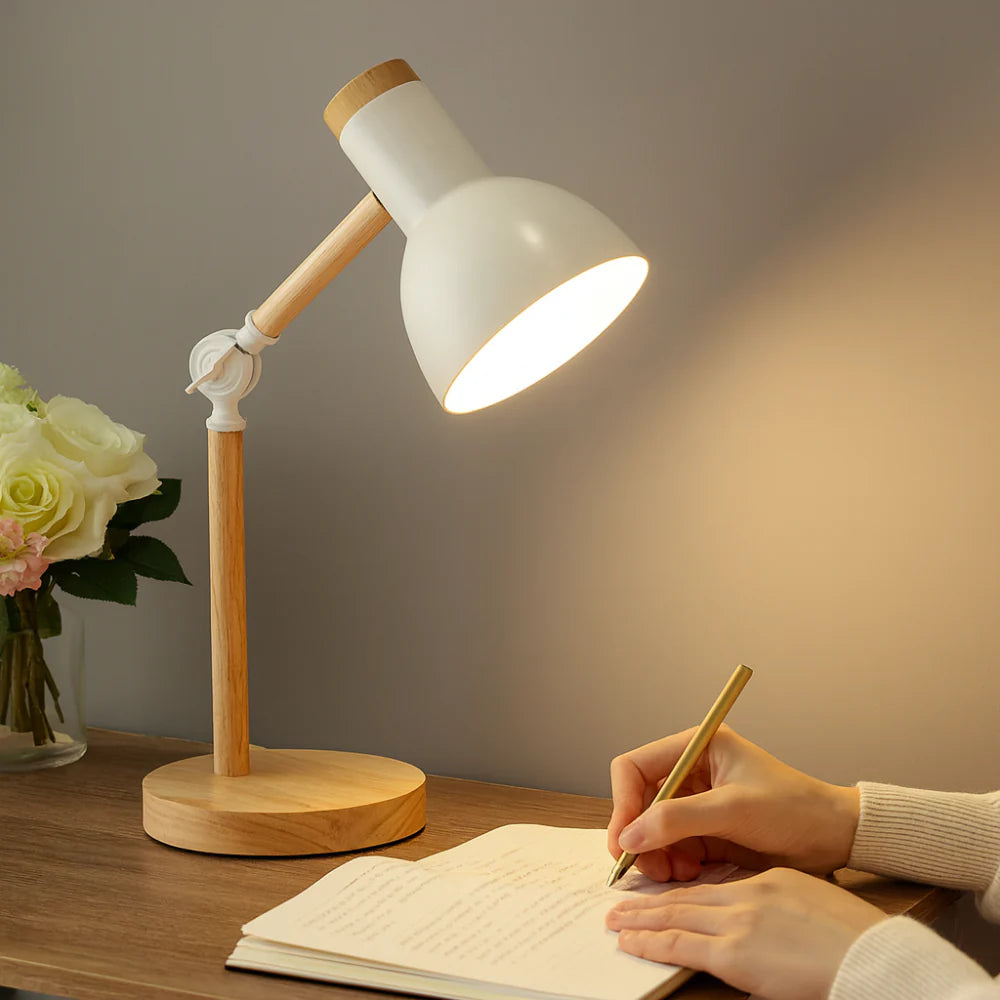 Adjustable Nordic Table Light with Wooden Base for Desk Use