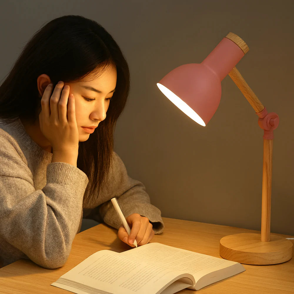 Adjustable Nordic Table Light with Wooden Base for Desk Use