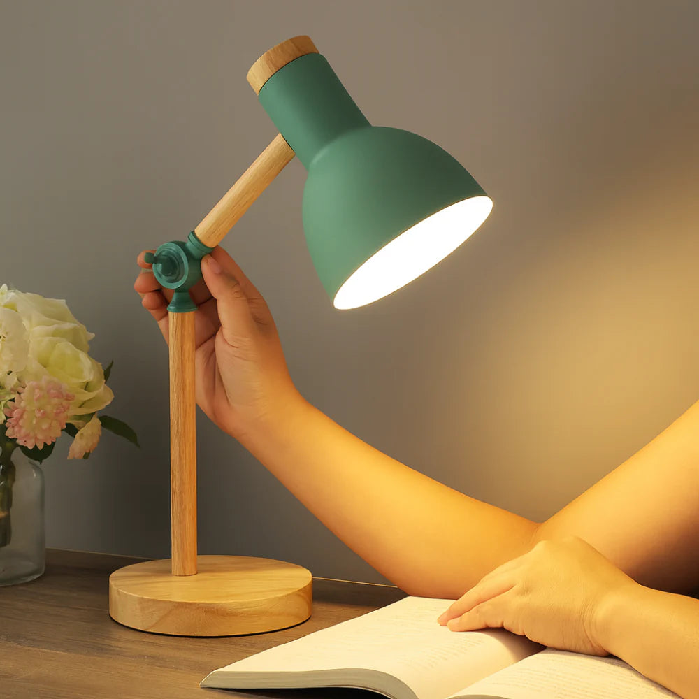 Adjustable Nordic Table Light with Wooden Base for Desk Use