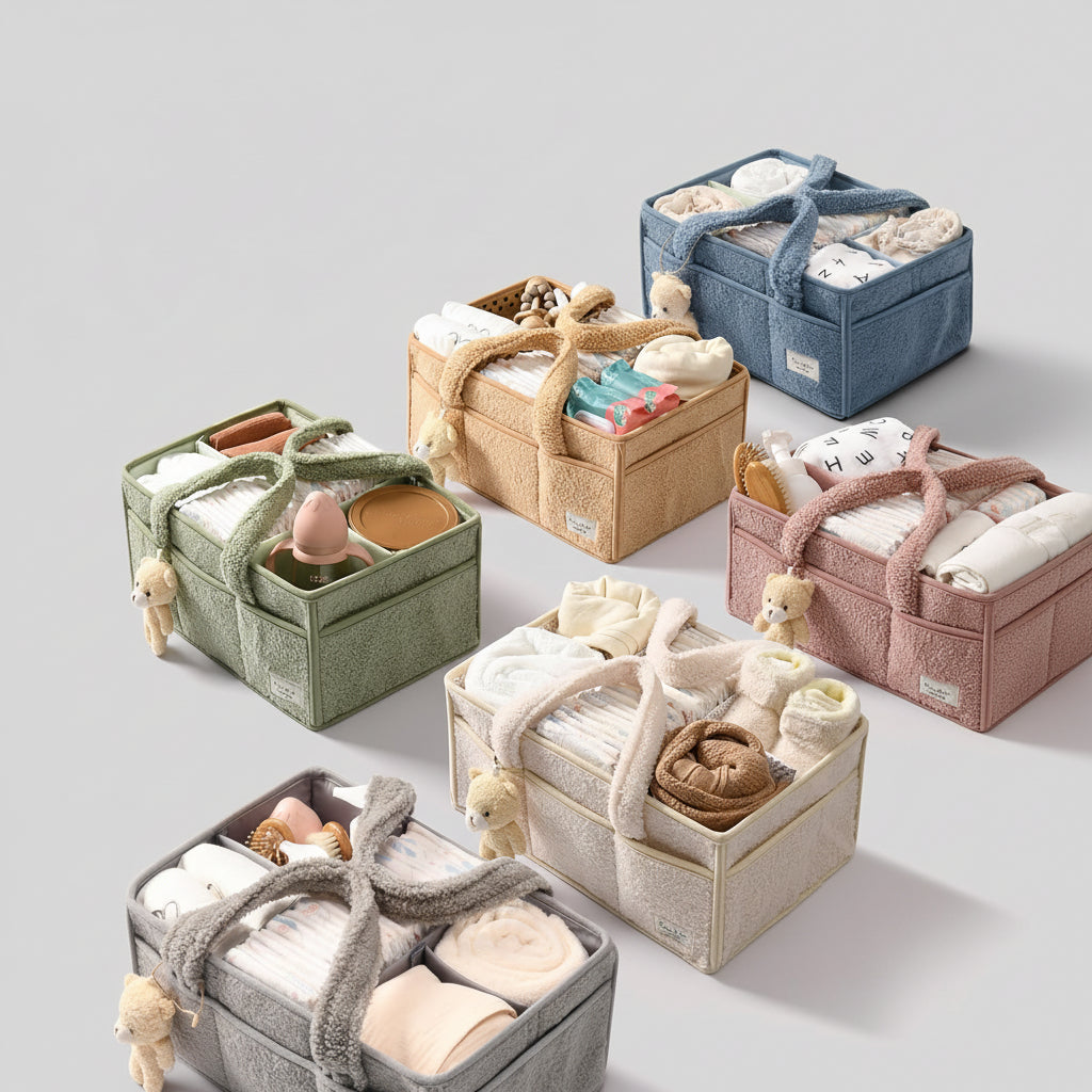 Baby Storage Basket - Plush Sherpa Diaper Organizer Caddy
