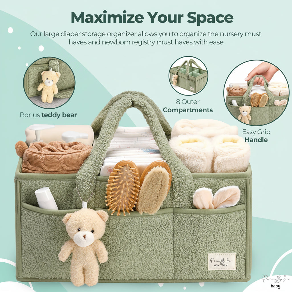Baby Storage Basket - Plush Sherpa Diaper Organizer Caddy
