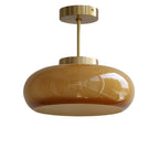 Vintage Flush Mount Ceiling Light with Orange Glass Shade - Elegant Design