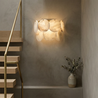 Round Alabaster Wall Light – Double Layer Minimalist Sconce in White and Gold