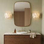 Round Alabaster Wall Light – Double Layer Minimalist Sconce in White and Gold
