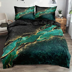 Queen Size Microfiber Duvet Cover Set in Elegant Gold Marble Design