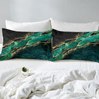 Queen Size Microfiber Duvet Cover Set in Elegant Gold Marble Design