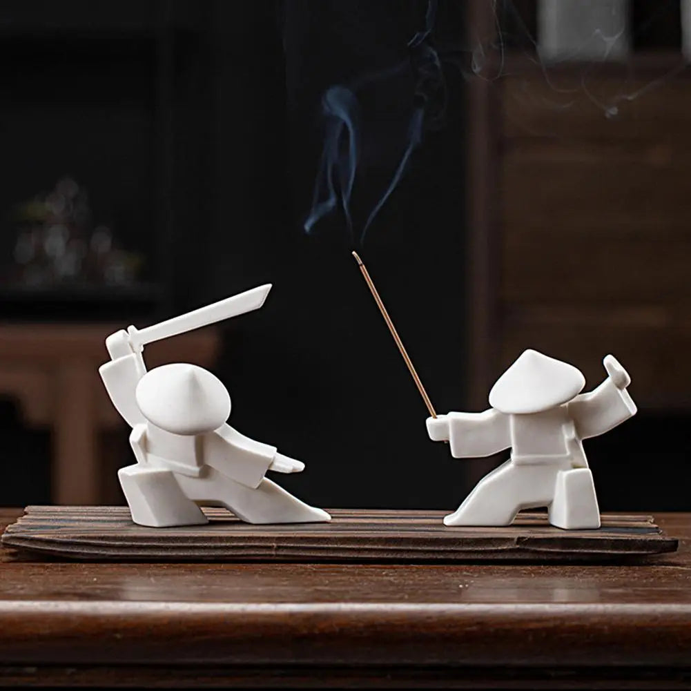 Elegant Martial Arts-Inspired Ceramic Incense Stand