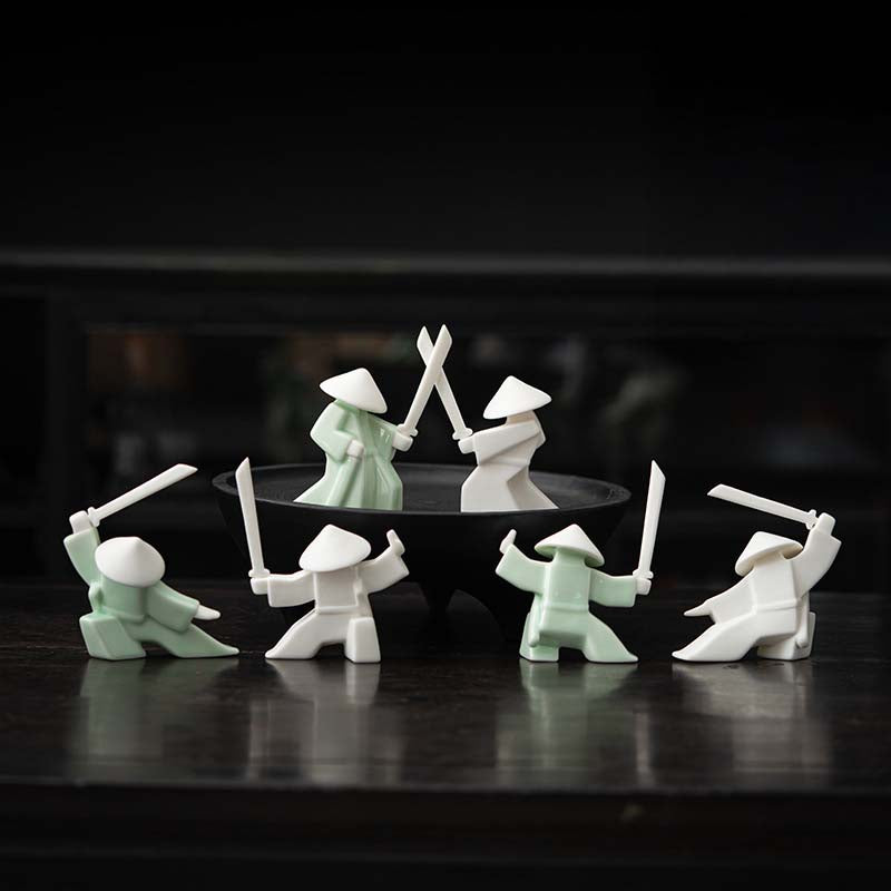 Elegant Martial Arts-Inspired Ceramic Incense Stand