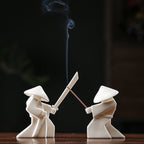 Elegant Martial Arts-Inspired Ceramic Incense Stand