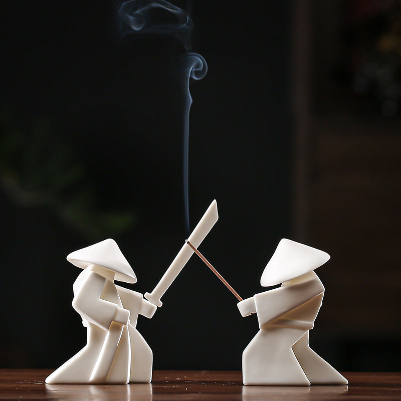 Elegant Martial Arts-Inspired Ceramic Incense Stand