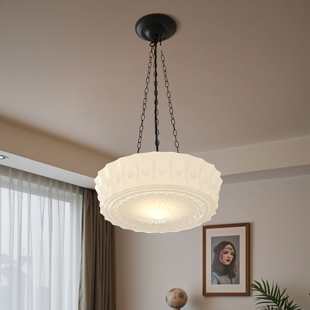 Retro Milk Glass Hanging Light Fixture