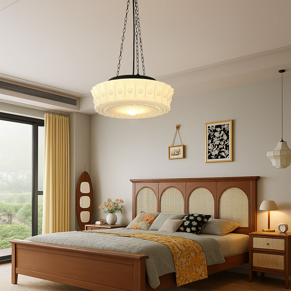 Retro Milk Glass Hanging Light Fixture