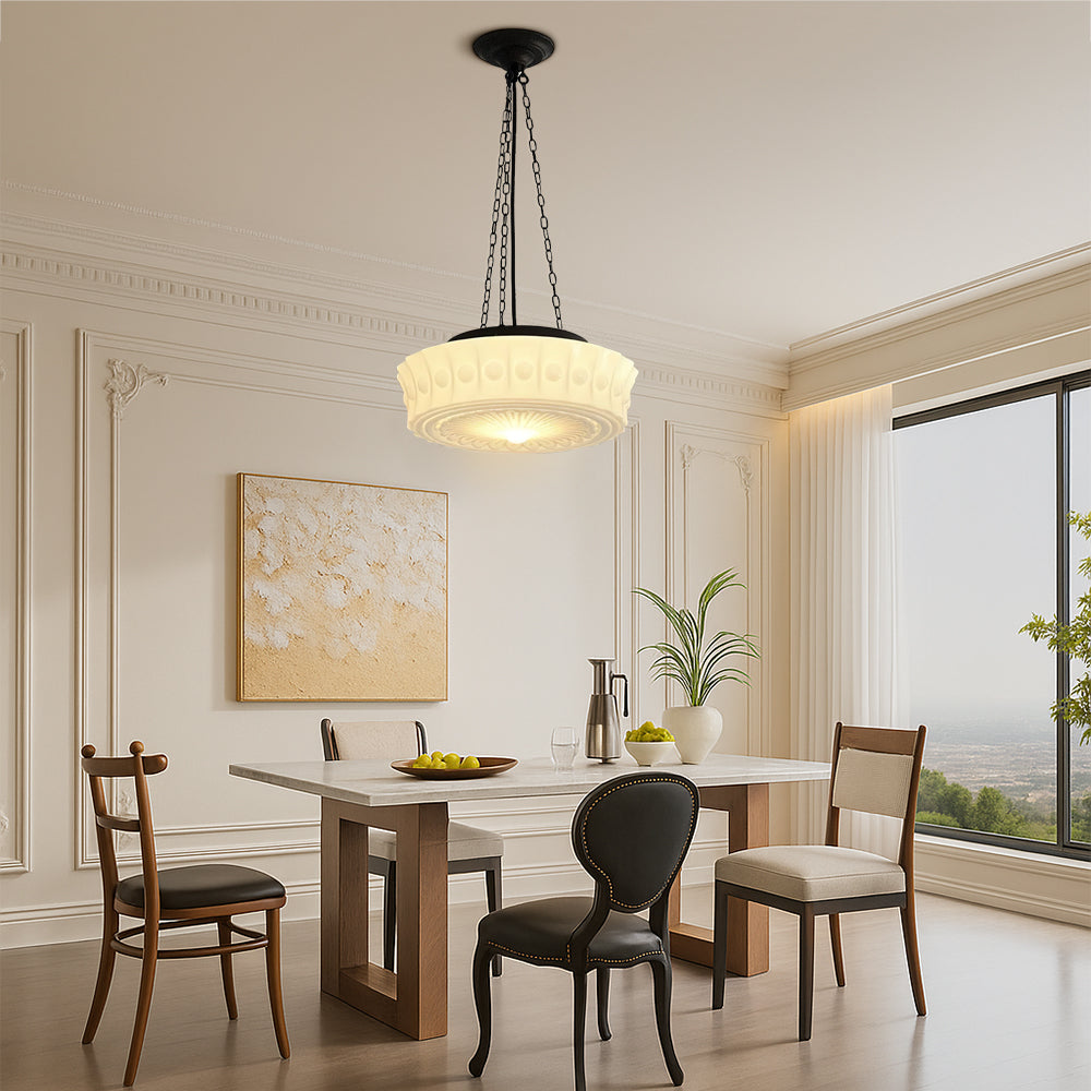 Retro Milk Glass Hanging Light Fixture