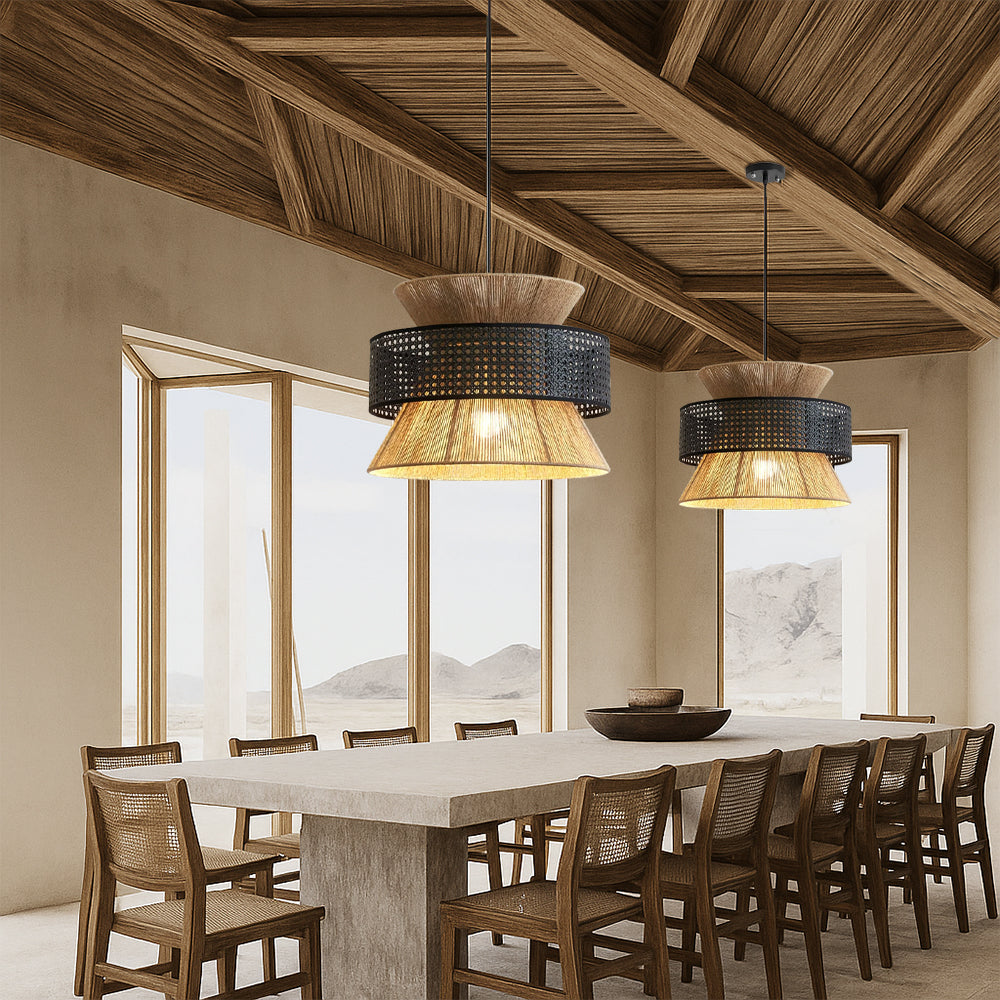 Wabi-Sabi Pendant Light in Japanese Woven Rattan Design