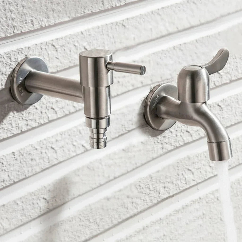 Outdoor Stainless Steel Tap – Dual Outlet Wall Faucet