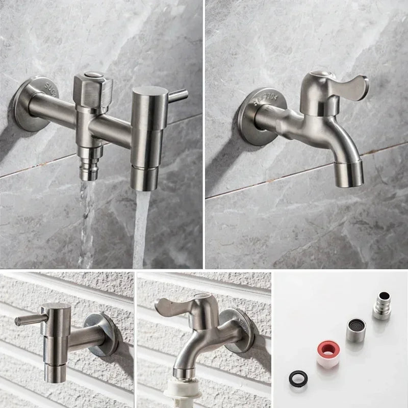 Outdoor Stainless Steel Tap – Dual Outlet Wall Faucet