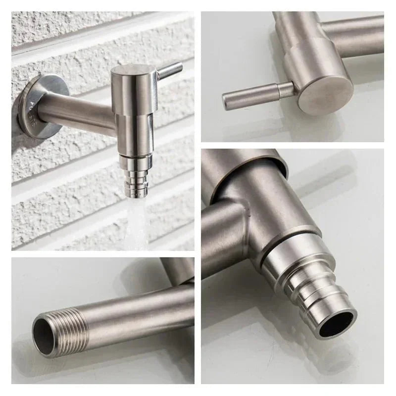 Outdoor Stainless Steel Tap – Dual Outlet Wall Faucet