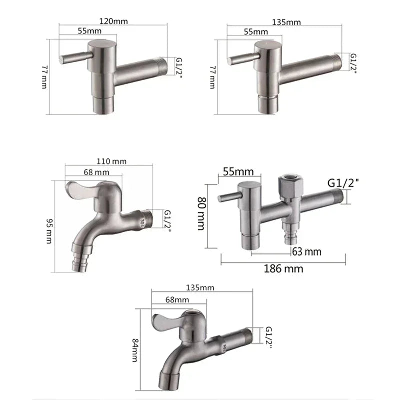 Outdoor Stainless Steel Tap – Dual Outlet Wall Faucet