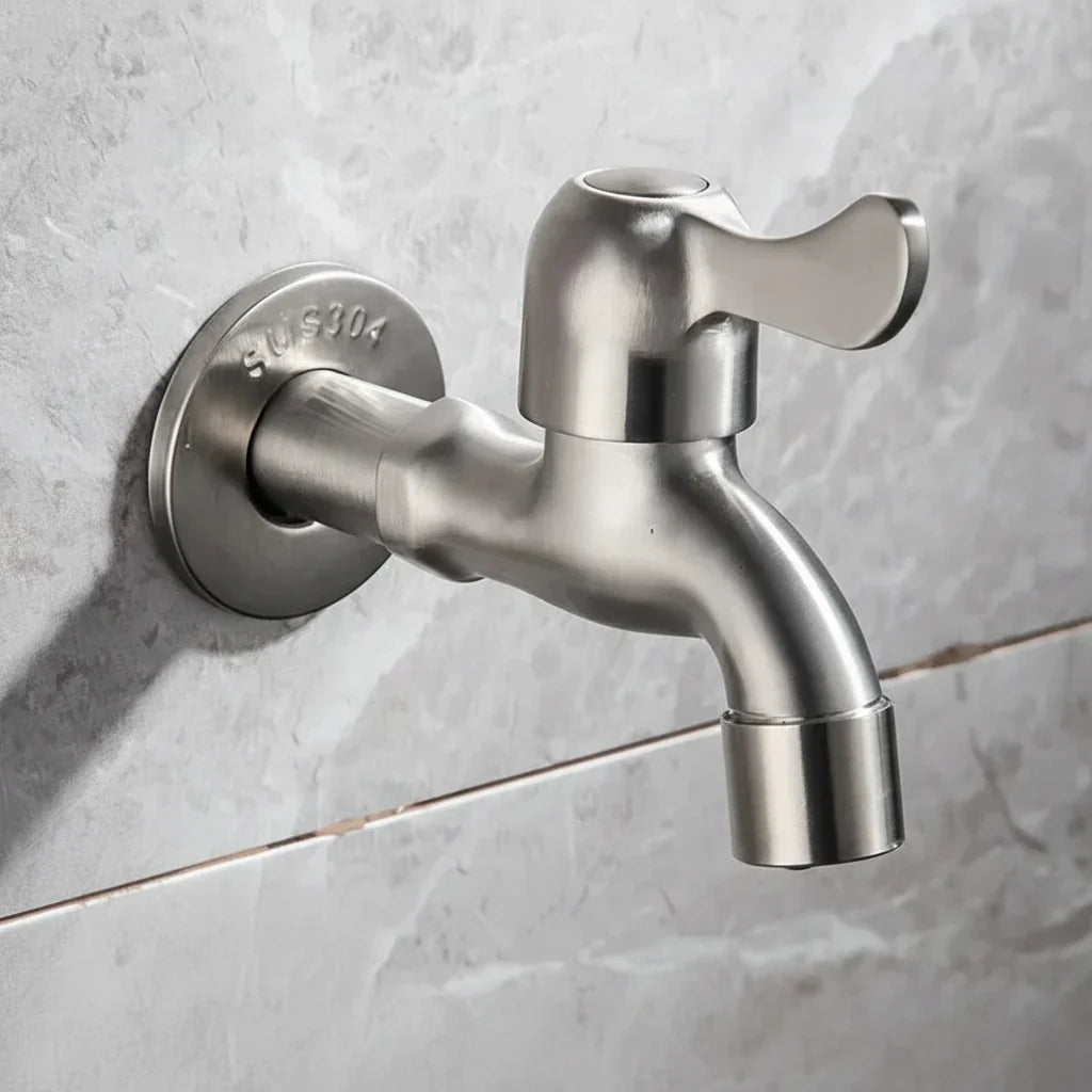 Outdoor Stainless Steel Tap – Dual Outlet Wall Faucet