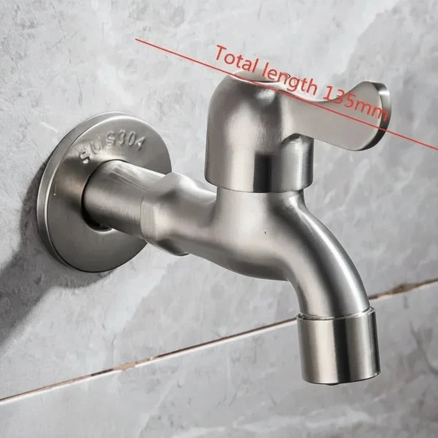 Outdoor Stainless Steel Tap – Dual Outlet Wall Faucet