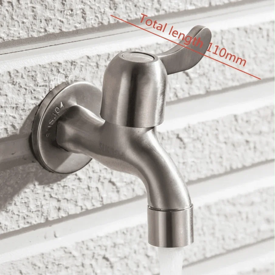 Outdoor Stainless Steel Tap – Dual Outlet Wall Faucet