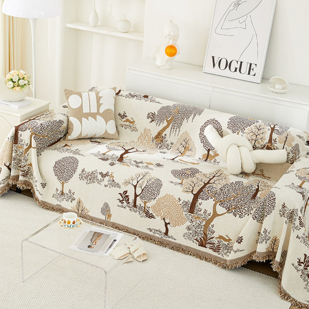 Soft Chenille Sofa Protector – Pet-Safe Cover in Forest Pattern